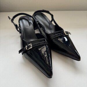 Black Patent Leather Slingback Heels